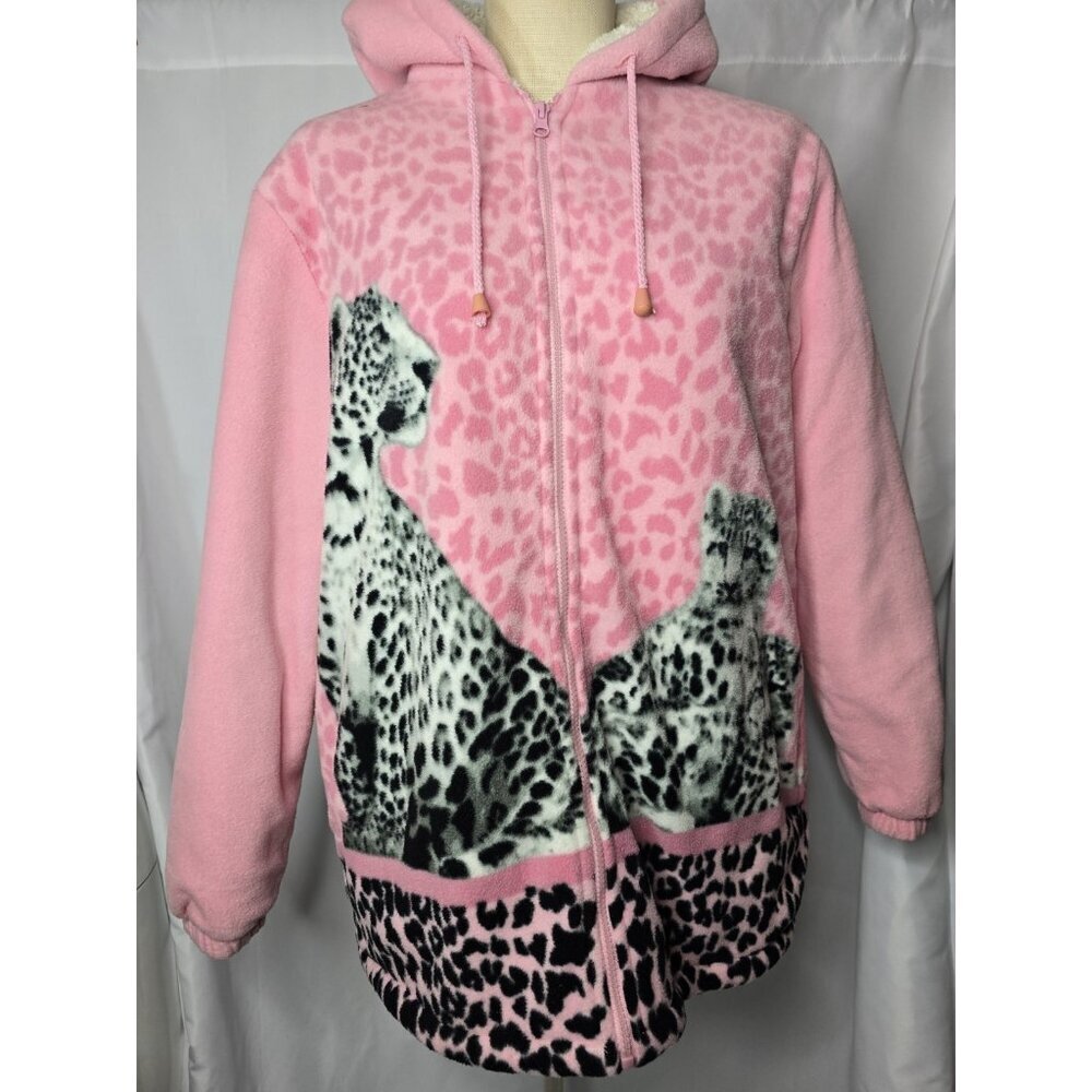 Vintage Y2K Classic Editions Shepra Lined Pink Snow Tiger Print Zip Jacket-SMALL